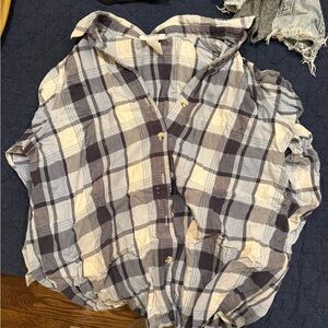 Plaid Button Down Shirt - Blue and White